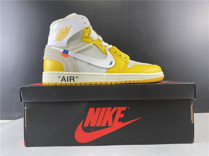 off white x air jordan 1 retro high og "canary yellow" aq0818-149