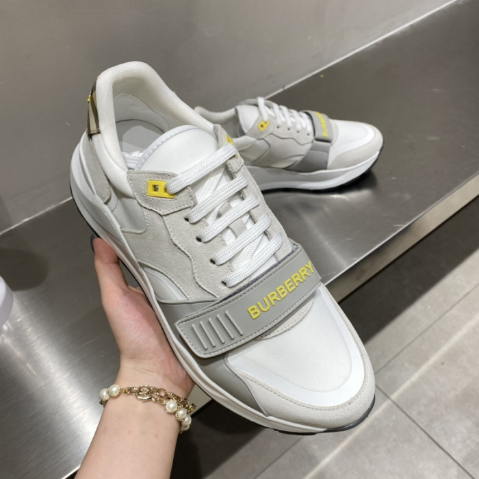 B**rry vintage check, leather and mesh sneakers