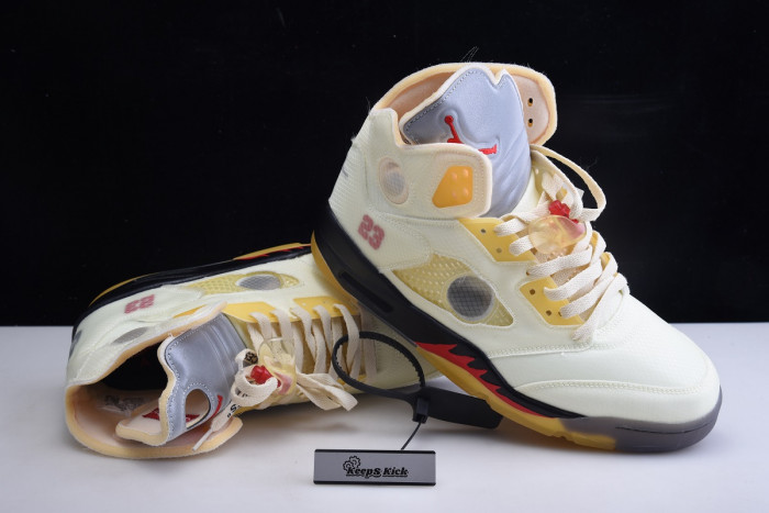 off white x air jordan 5 sail red dh8565-100